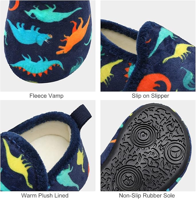 XIHALOOK Toddler Boys Girls House Slippers with Microfleece Lining Cozy Household Shoes Non-slip for Kids