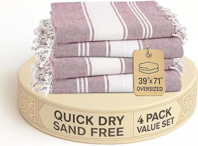 LANE LINEN Beach Towels 4 Pack - Beach Towels Oversized, Pre-Washed Extra Large Beach Towel, Quick Dry, No Sand Beach Towel, Pool Towels for Adults, 39"x71" - Wistful Mauve