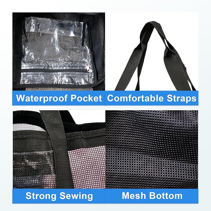 Mesh Beach Bag-Large Beach Tote for Women with Zipper Pocket, pool cruise travel swim, Toys & Vacation Essentials
