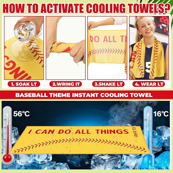 12 Pcs Softball Cooling Towel Softball Team Gifts Favors for Men Bible Verse I Can Do All Things Workout Sweat Rags for Neck and Face Microfiber Towel for Gym, Camping, Outdoor Sport