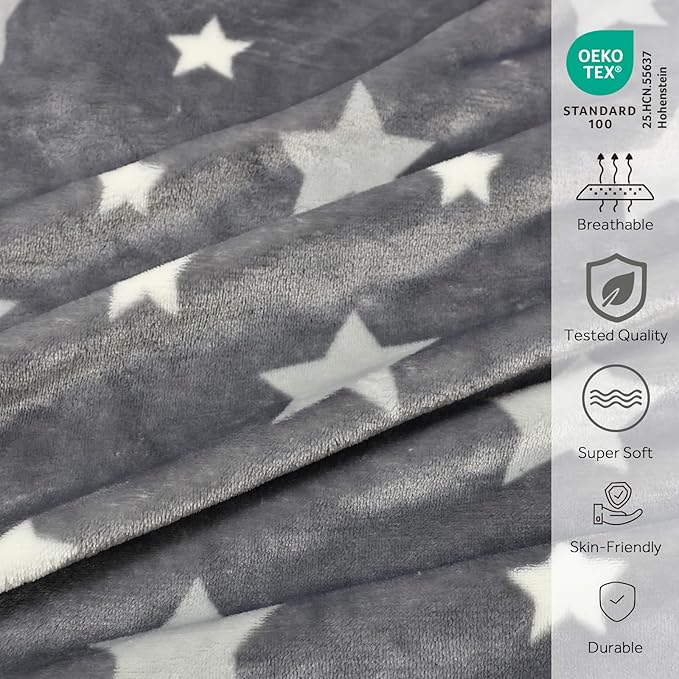 3-in-1 Kids Travel Pillow and Blanket Set - 40x60 Inches Soft Grey Star Design | Travel Blanket Airplane Compact with Bag | Ideal for Travel, Camping, Car Rides & Home Decor