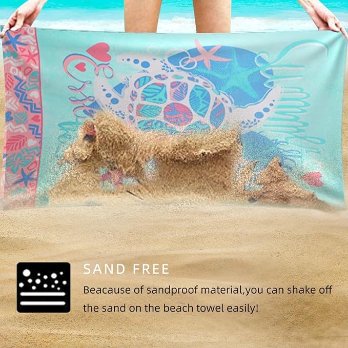 Beach Towel Microfiber 60"x30" Lightweight Sand Free Absorbent Quicy Dry Colorful Turtle Travel Towels Swim Pool Yoga Gym Camping for Adults Women Girls Kids Beach Essentials Accessories