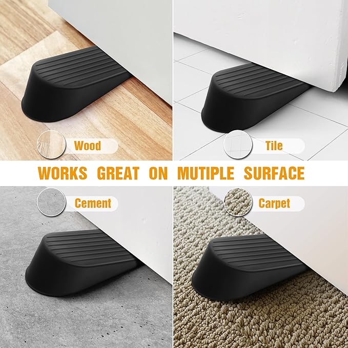 Crosize Black Extra Large Door Stopper, High 1.9 Inches Big Door Stop for Floor Rubber Doorstop Wedge, Door Gaps and Prevent The Lock-Outs, Floor Sturdy Door Stops for Heavy Duty Bottom of Doors