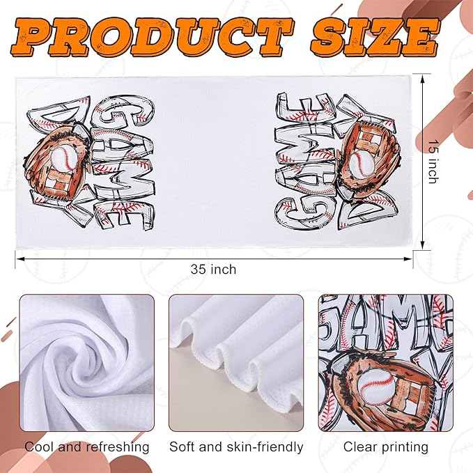 12 Pcs Baseball Game Day Accessories Football Cooling Towels Ball Team Gift Microfiber Basketball Breathable Chilly Towel 35"x15" Sports Soft Ice Towel for Coach Training(Baseball)