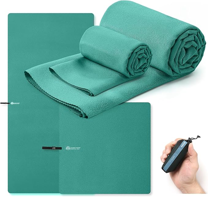 Microfiber Travel Towel, Soft Lightweight Quick Dry Towel, Super Absorbent Compact Travel & Sports & Beach Towels for Camping, Backpack, Gym, Swimming, Yoga, Hiking (Green, Small + Medium)