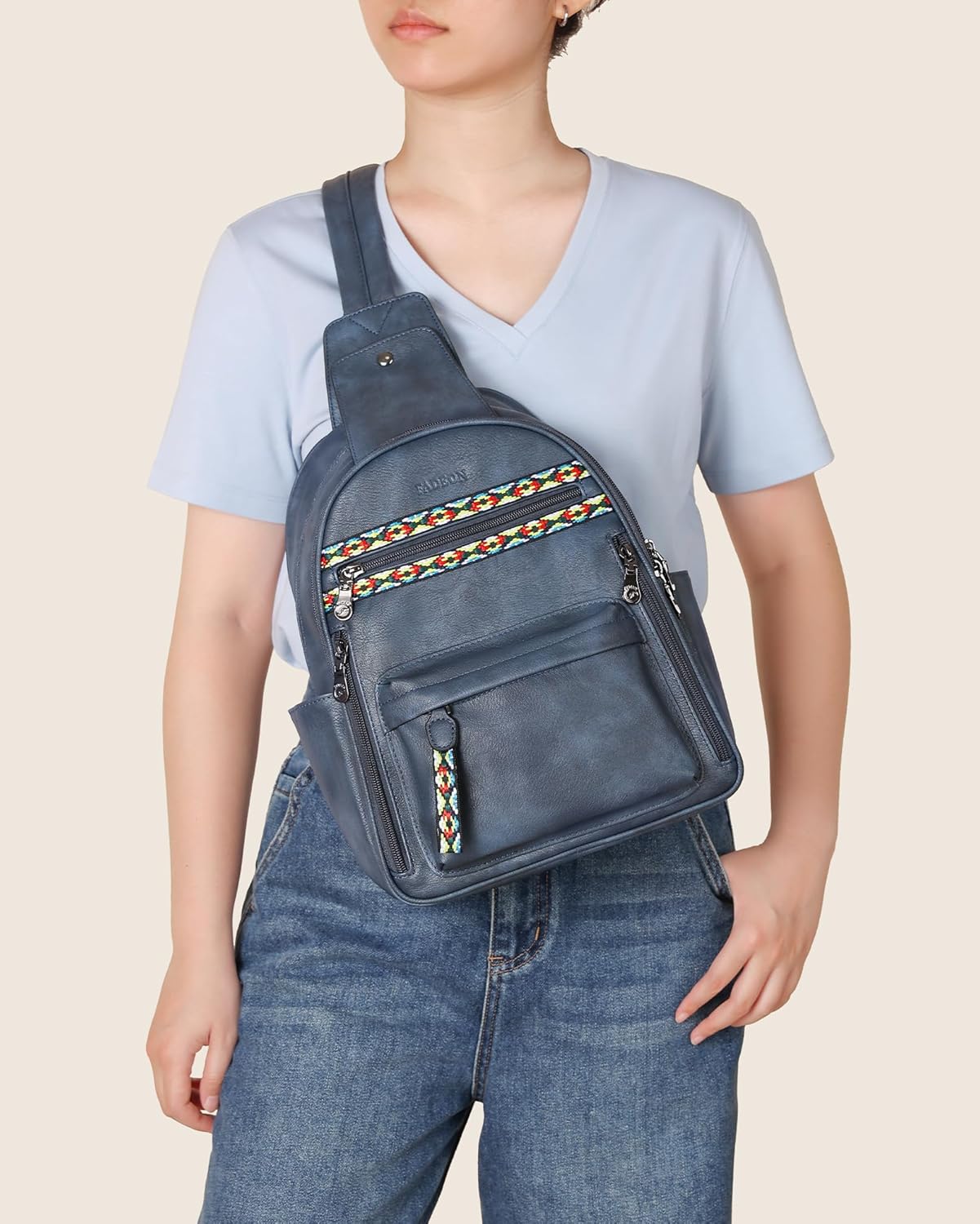 FADEON Large Sling Bag for Women, Leather Crossbody Purse Designer Anti Theft Sling Backpack, RFID Fanny Packs for Travel