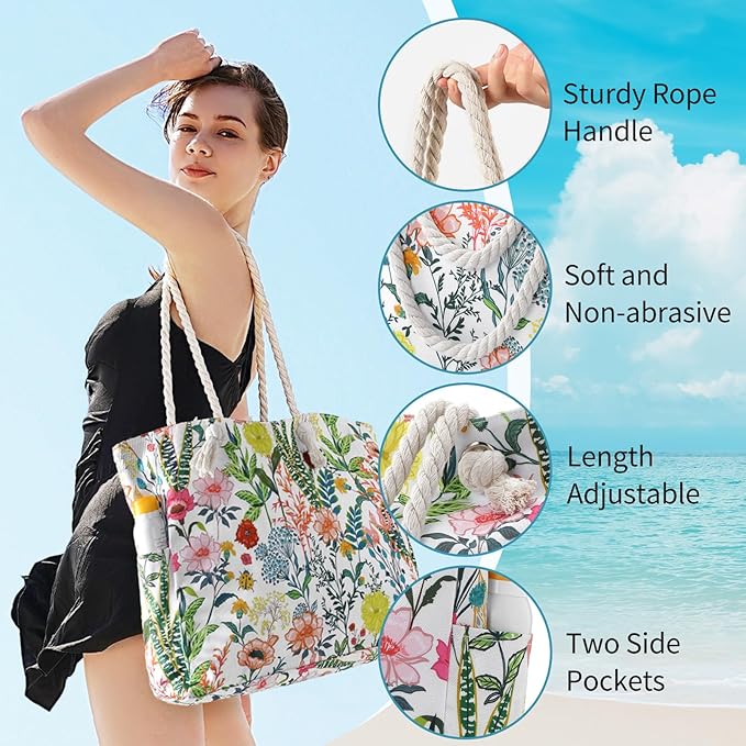 Tavaleu Beach Bags for Women - Large Beach Tote Bag, Women Sandproof Pool Bag for Pool Gym Grocery Travel