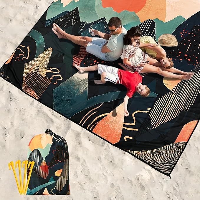 Beach Blanket Waterproof Sandproof Beach Mat 79" X 83"/10'x9'for 2-8 Adults Quick Drying Outdoor Picnic Mat Beach Accessories for Travel, Camping, Hiking
