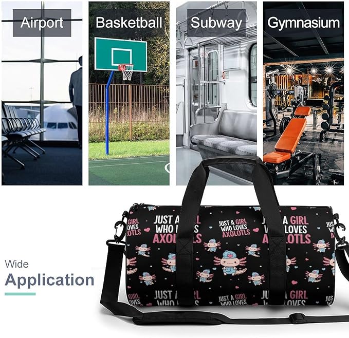 Weekender Carry on Beach Yoga Bag Sport Gym Fitness Tote Overnight Weekender Travel Bags for Men Women (Just Girl Who Loves Axolotls)