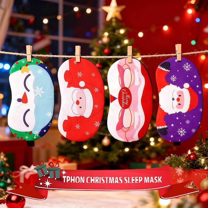 Tphon Christmas Sleep Mask for Adult Kids Boys Girls Sleeping Mask for Christmas, Santa Snowman Cute Eyemask Gifts for Children Christmas Party Present