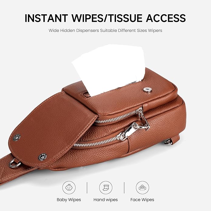 befen Anti Theft Genuine Leather Sling Bag for Women RFID Small Crossbody Bag Chest Bag Leather Fanny Packs for Travel