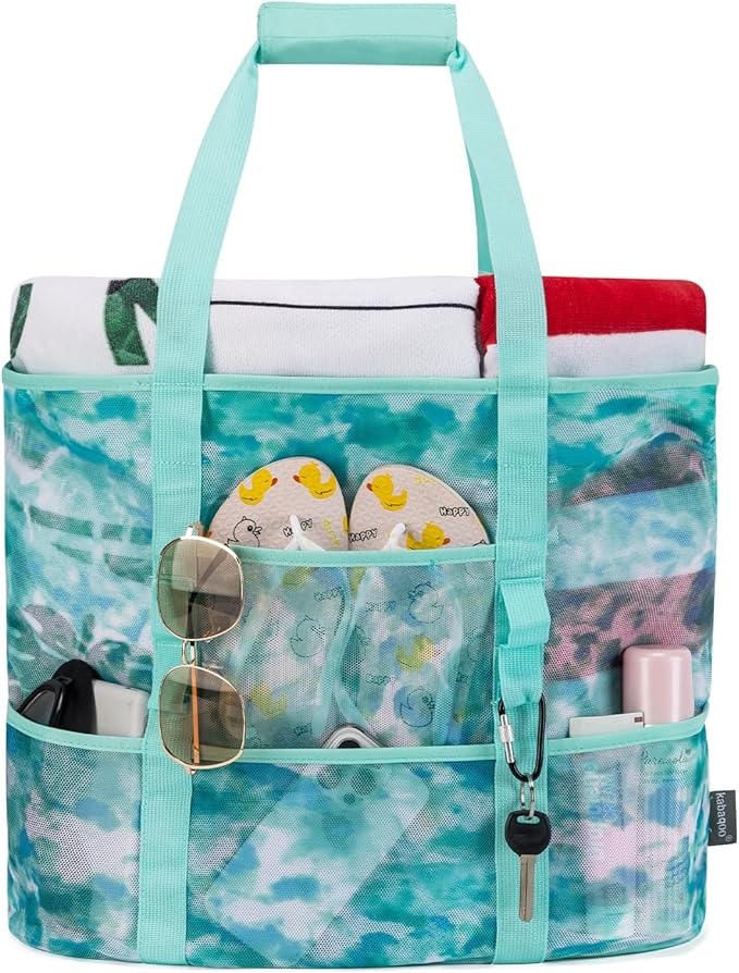 KABAQOO Mesh Beach Bag, Extra Large Beach Bags with 9 Pockets & Zipper Waterproof Lightweight Beach Tote for Beach/Pool Trip | Extra Large, 9 Pockets, Zipper, Waterproof, Lightweight, Beach/Pool Trip