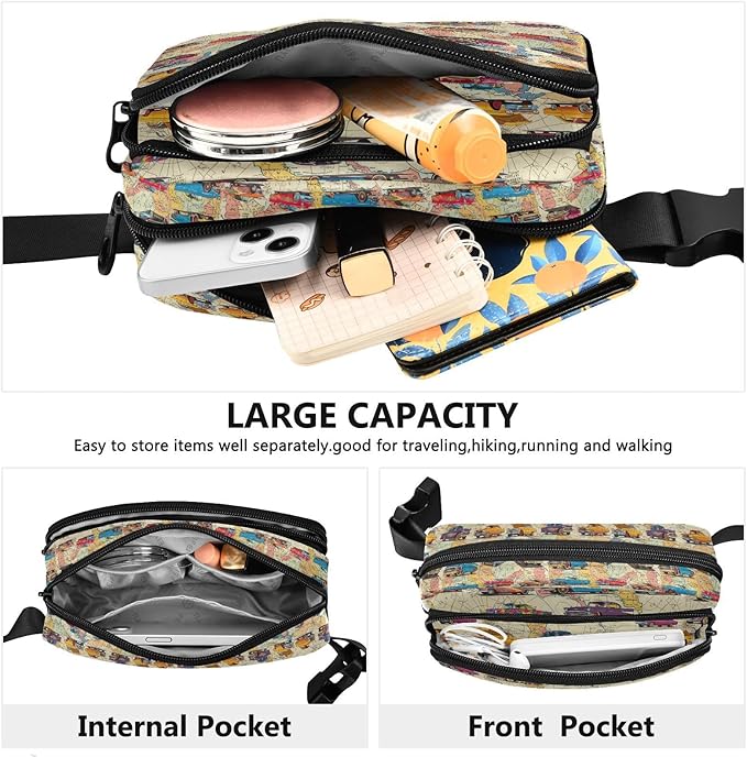 Vintage Car Fanny Pack for Women Men Water Resistant Fashion Waist Packs with Adjustable Strap Belt Bag for Travel Workout Jogging Hiking 21220294