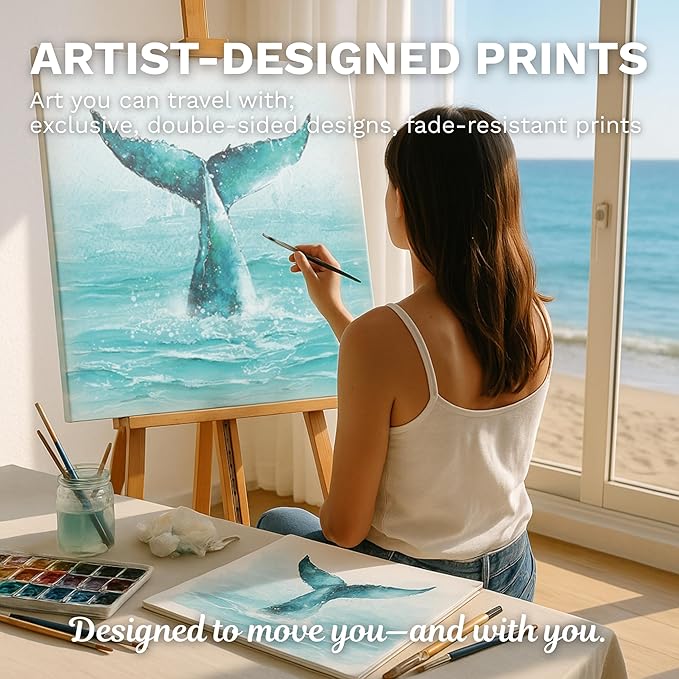 Umade Oversized Microfiber Beach Towel, L 73" x 35.5" - Sand Free Quick Dry Lightweight Travel Towel, Hanging Loop & Elastic Strap, Whale Tail Design (Aqua Blue)