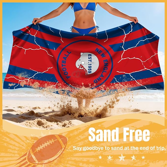 Football Fan Thin Lightweight Microfiber Beach Towel Themed Quick Dry Absorbent Oversized Towels Men Women Stuff Patriots Team Dad Him Birthday Valentines Anniversary Cool Useful Fun Gift