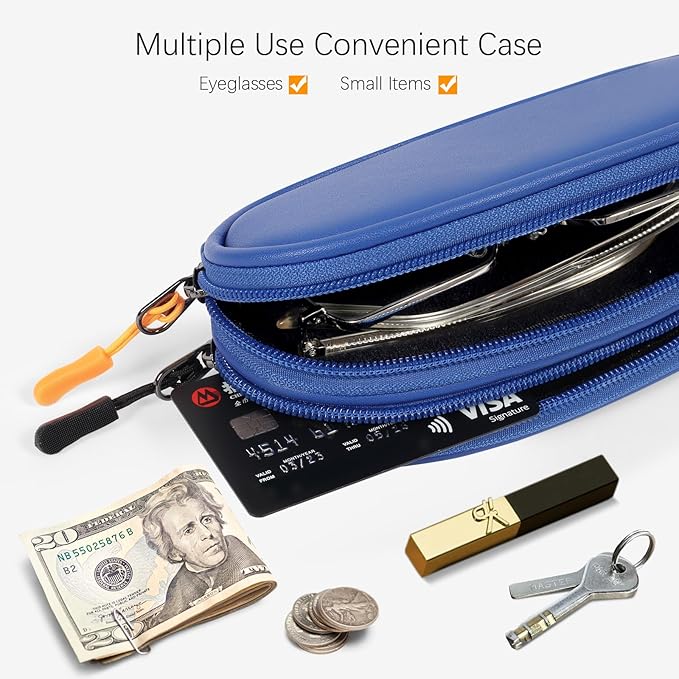 Double Eyeglasses Case Soft Portable Zipper Sunglasses Pouch with Keychain Clip for Men Women