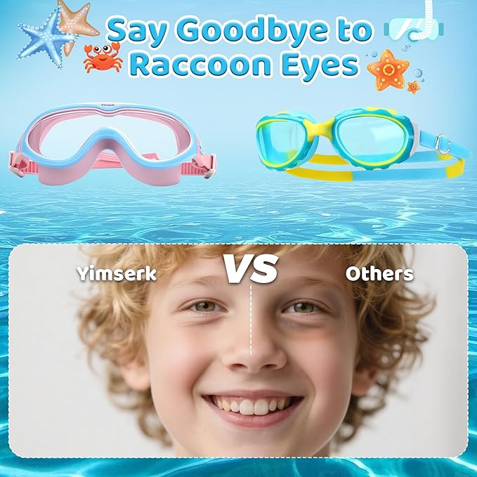 Kids Swim Goggles for Kids 6-14, Anti-Fog & UV400 Lens, Comfortable Silicone Design, Includes Nose Clip & Earplugs
