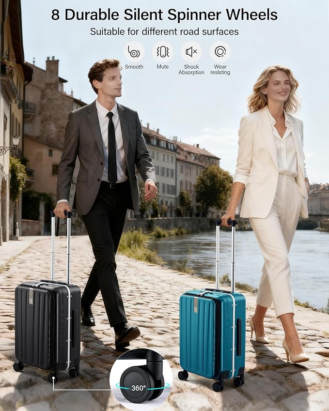 Hanke 24 Inch Checked Luggage Hard Shell Top Opening Aluminum Frame Hardside Medium Suitcase with Spinner Wheels, Durable Rolling Luggage for Men & Women Travel, Caribbean Blue