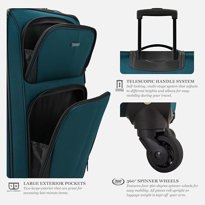 U.S. Traveler Aviron Bay Expandable Softside Luggage with Spinner Wheels, Navy, 2-Piece Set