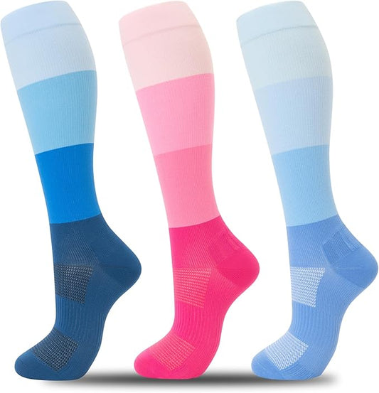 fenglaoda 3 Pairs Compression Socks for Women & Men Knee High Nurse Pregnant Cute Medical Running Travel Athletic
