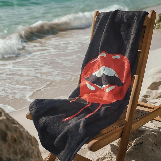 Lip Drip Sexy Kiss Glam Beach Towel 30”x60” – 100% Cotton Velour, Absorbent, Quick-Dry, Easy-Pack for Spring Break, Vacation, Beach, Pool, or Sunbathing – Lightweight, Compact – Funny Novelty Gift