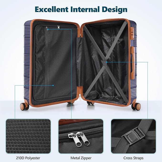 Hoteel Luggage Sets 3 Piece with Spinner Wheels TSA Lock (4-YEAR WARRANTY), Durable Suitcase Lightweight Travel Hardshell PC+ABS Large Carry on Luggage for Men&Women, Royal Blue (20/24/28in)