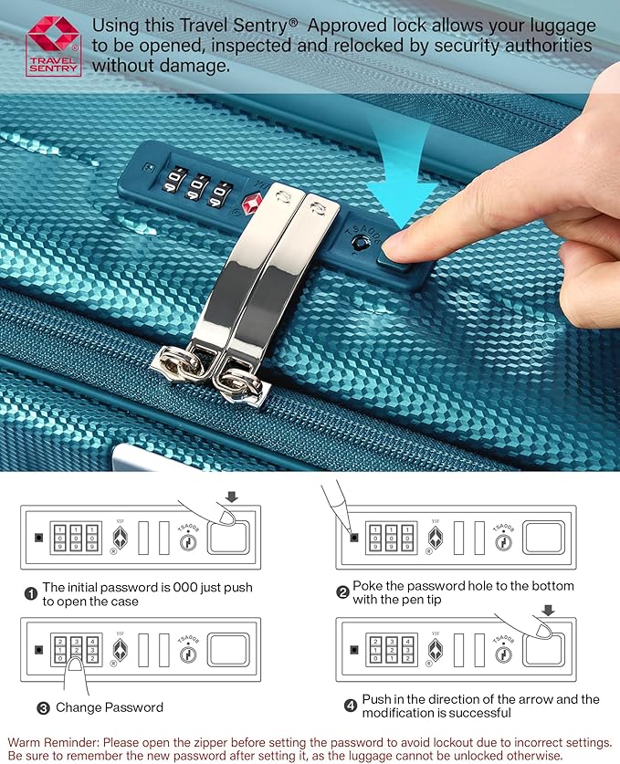 Hanke 20 Inch Expandable Carry On Luggage Airline Approved Top Opening Hard Shell Suitcases with Wheels Lightweight Travel Luggage Carry On Suitcase for Woman Men-Caribbean Blue
