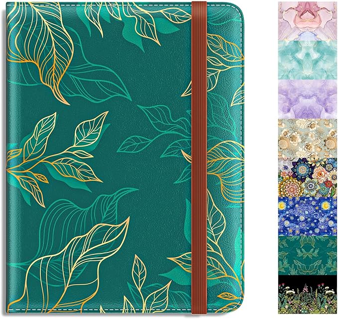 Rimilak Passport Holder, RFID Blocking Passport Cover Wallet Travel Essentials, Leather Travel Air Ticket Documents Organizer Protector for Women and Men, Gold Leaves