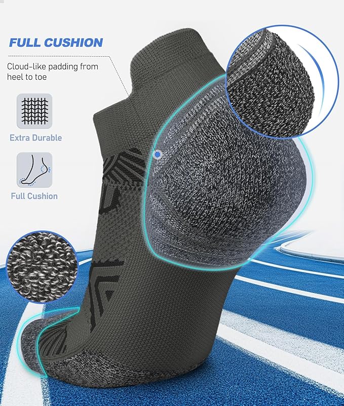 Cushioned Cotton Ankle Compression Socks for Men Women 6 Pairs Wicking Low Cut Arch Support Plantar Fasciitis Socks