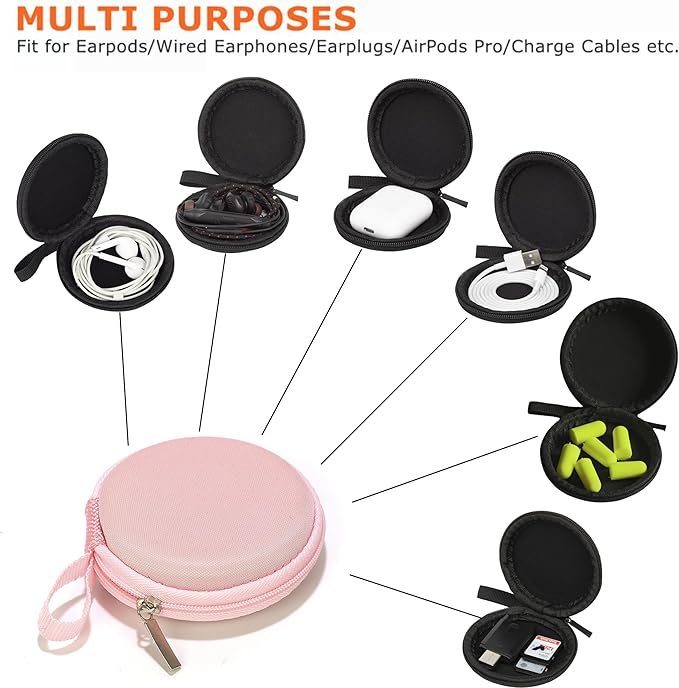 Ginsco Mini-Portable Hard Shell Earbuds Case for Apple EarPods Headphones USB-C Wired Ear Buds/Samsung Galaxy Wired Earbuds, Travel Case for Earphones Earplugs (2, Pink)