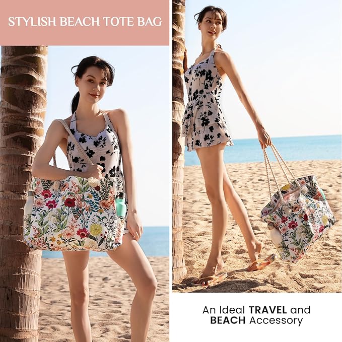 Clothirily Beach Bag for Women - Large Beach Tote Bag, Waterproof Sandproof Beach Bag with Zipper, Large Swim Pool Beach Tote