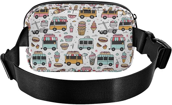 Kawaii Ice Cream Bus Fanny Pack for Women Men Water Resistant Fashion Waist Packs with Adjustable Strap Belt Bag for Travel Workout Jogging Hiking 21220298