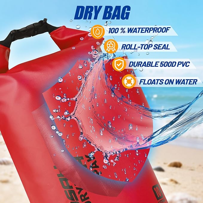 Waterproof Dry Bag, 5L/10L/20L/30L/40L Roll Top Lightweight Storage Backpack with Phone Case for Women & Men, Floating Waterproof Sack for Travel, Swimming, Kayaking, Paddle Board, Camping & Beach