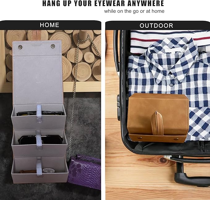 Longjet Sunglasses Organizer Travel Glasses Case 5 Slots Multiple Pairs Eyeglasses Storage Box Hanging Eyewear Holder