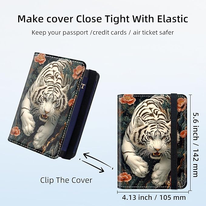 Passport Holder for Travel, RFID Blocking Passport Holder Travel Walle, Passport and Vaccine Card Holder, Vacation Must Haves Travel Accessories for Men Women, White Tiger