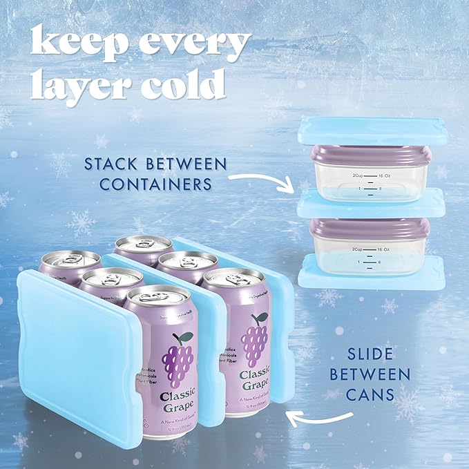 Cool Coolers by Fit & Fresh 4 Pack XL Slim Ice Packs, Quick Freeze Space Saving Reusable Ice Packs for Lunch Boxes or Coolers, Blue, 239ICE, 4 count (Pack of 1)