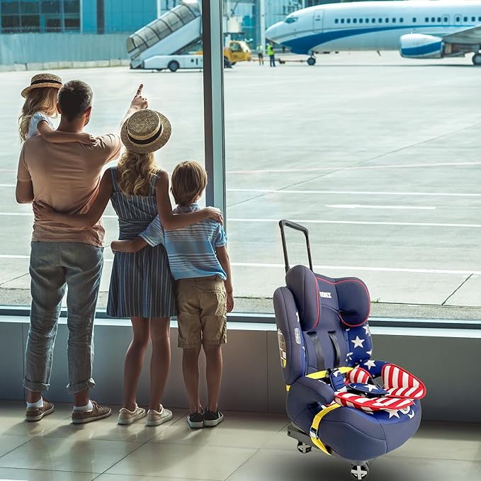 Car Seat Dolly for Airport - CarSeat Roller Cart Wheels for Airplane - Car Seat Travel Cart Carrier with Straps Foldable Luggage Trolley Folding Hand Truck (Yellow)
