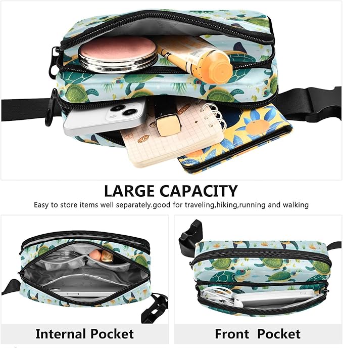 Cute Green Turtles Fanny Pack for Women Men Water Resistant Fashion Waist Packs with Adjustable Strap Belt Bag for Travel Workout Jogging Hiking 21219809
