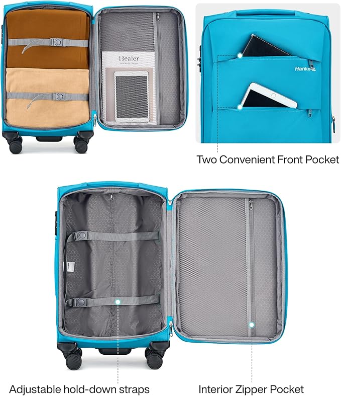 Hanke 28 Inch Luggage with Spinner Wheels Expandable Large Suitcase with Wheels Softside Check in Luggage Rolling Suitcase with Lock Lightweight Travel Luggage for Men and Women.(Caribbean Blue)