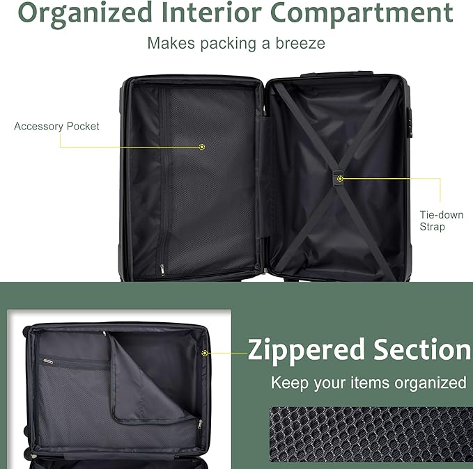 28 Inch Large Checked Luggage Hardside Suitcase with Spinner Wheels, Green Lightweight Expandable Hard Shell ABS Suitcases with TSA Lock, Large Travel Luggage for Women, Men