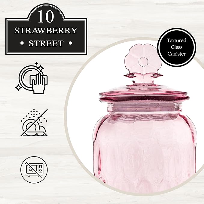 10 Strawberry Street Textured Glass Flower Canister, Dimpled Round, Pink, Set of 2