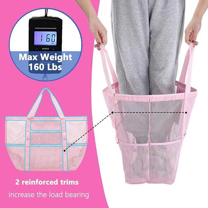 Mesh Beach Bag with Zipper, Large Beach Tote for Women, Toys Pool Swim Bag Travel Vacation Cruise Essentials