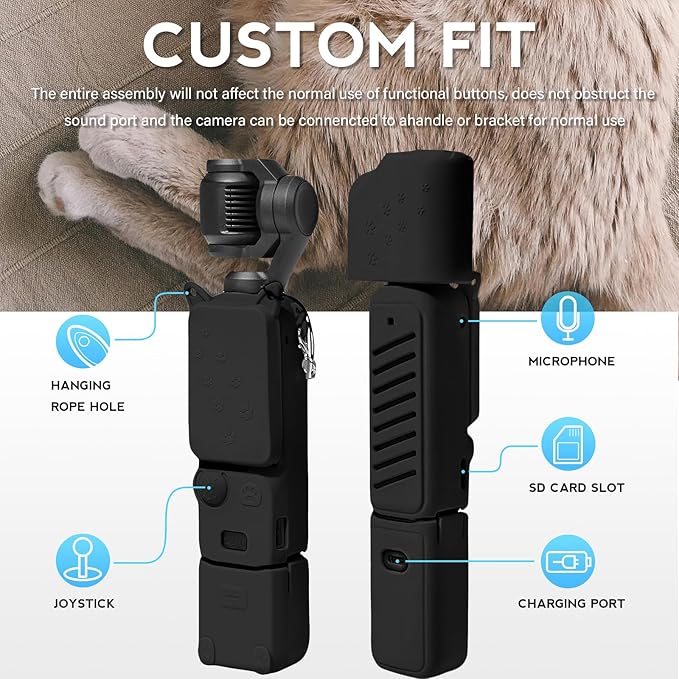 Pocket 3 Case, Cute Silicone Protective Case Compatible with DJI Osmo Pocket 3 Creator Combo, Lightweight Screen Protector Grip Cover Accessories for Xtra Muse - Cat Paw Black