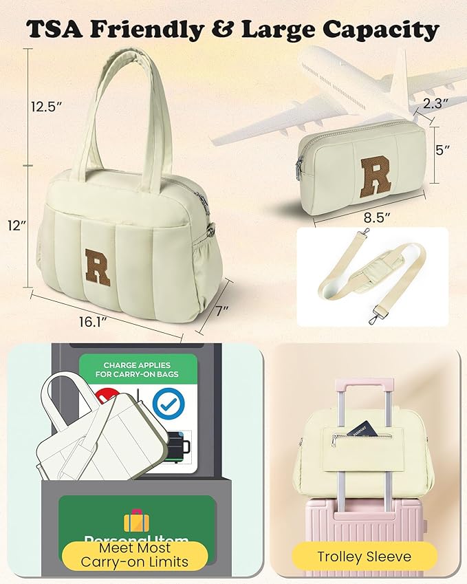Gifts for 8 Year Old Girls-Duffle Bag for Travel Women, Travel Bags，Gifts for Girls-Initial Overnight Bag with Wet Pocket，Lightweight Weekender Bags Personalized Gym Tote with Makeup Pouch