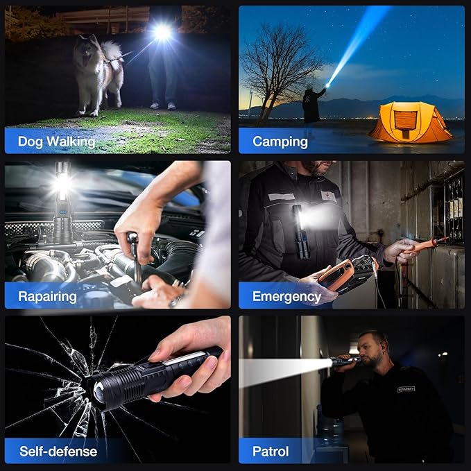 Rechargeable Flashlight 980,000L High Lumens 2 Pack, Led Tactical Flash Light, Super Bright Flashlights with 7 Modes, USB C Charging, Cob Side Light, IPX6 Waterproof, for Camping Emergency
