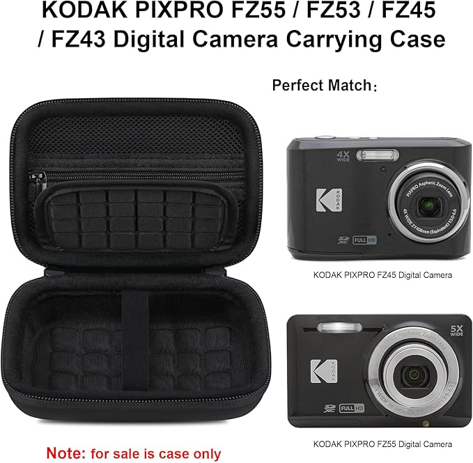 Elonbo Camera Carrying Case for KODAK PIXPRO FZ55 / FZ53 / FZ45 / FZ43 16MP Digital Camera, Vlogging Camera Storage Holder Travel Bag, Mesh Bag Fits Batteries, Cable, Memory Card, Card Reader, Black