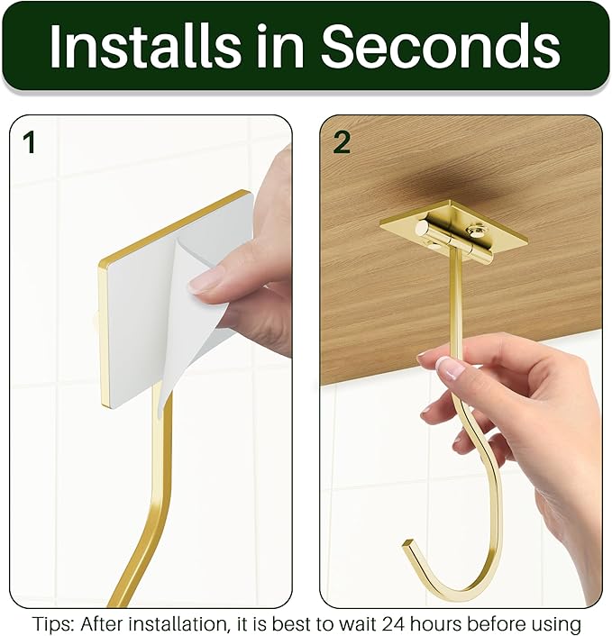 Adhesive Banana Hook Under Cabinet: 2-Pack Foldable Metal Banana Hanger, Space-Saving Under Counter Banana Holder for Kitchen & RV, Gold
