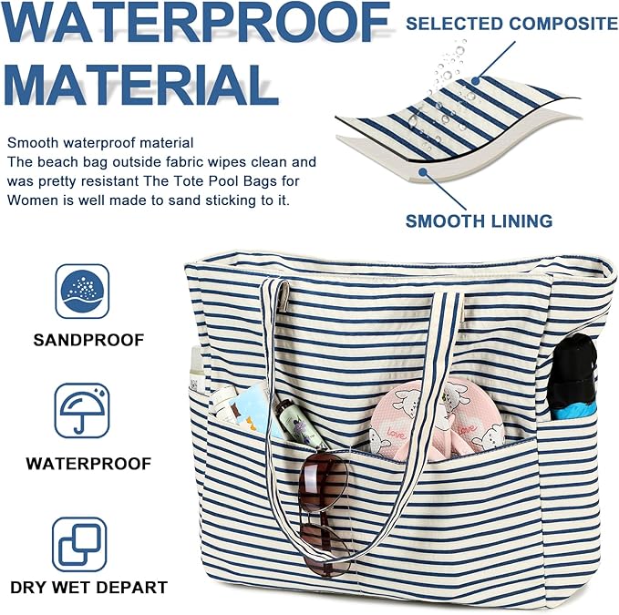 Bluboon Beach Bags for Women, Large Waterproof Tote Bag With Wet Compartment for Pool Weekender Travel Gym