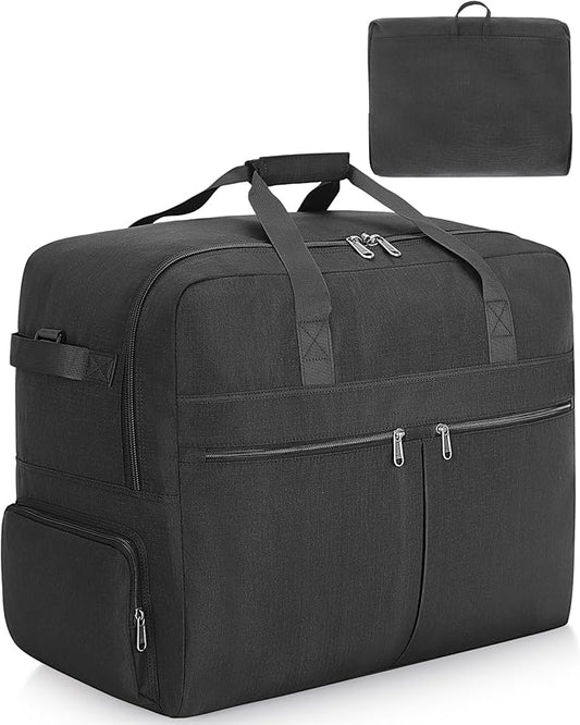 120L Foldable Large Travel Duffle Bag for Men and Women, Packable Duffel Bags with Shoe Compartment, Water Repellent & Tear Resistant (Black)