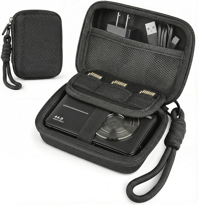 Digital Camera Case Compatible with CAMKORY Digital Point and Shoot/for KODAK PIXPRO FZ45/55 16MP Vlogging/for VAHOIALD FHD 1080P/for IWEUKJLO/for Nsoela, Holder for SD Card More (Black)